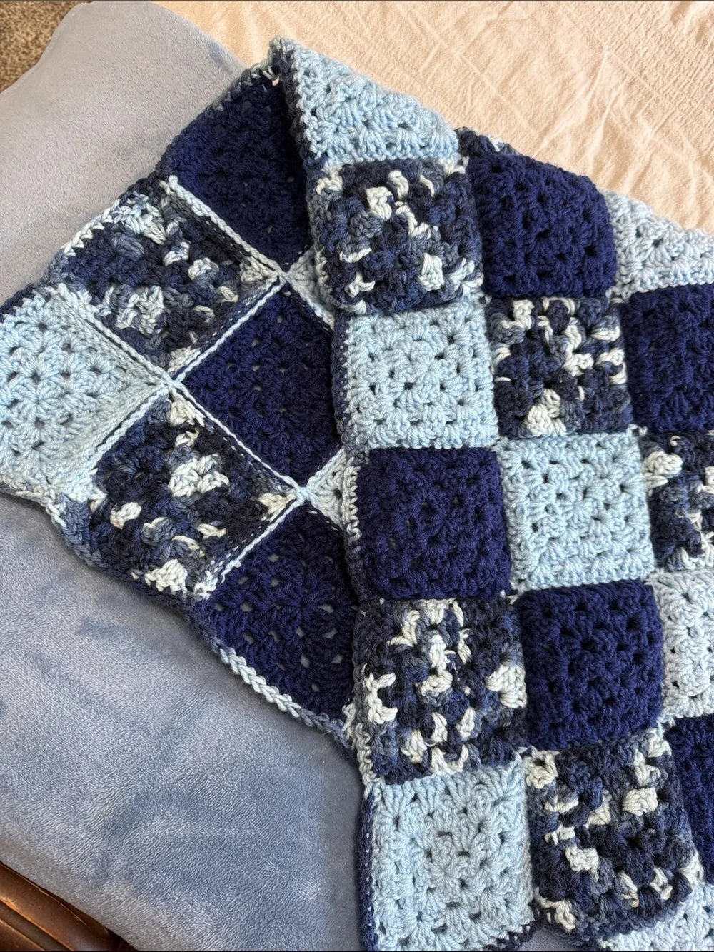 Handmade Blue Check Crochet Baby Blanket